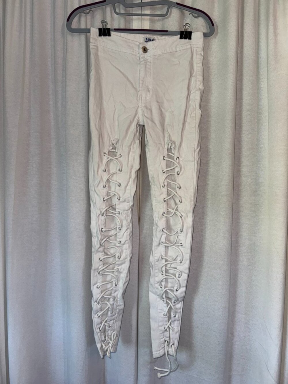 Lolo Jeans White Lace-Up Skinny Pants - Size M